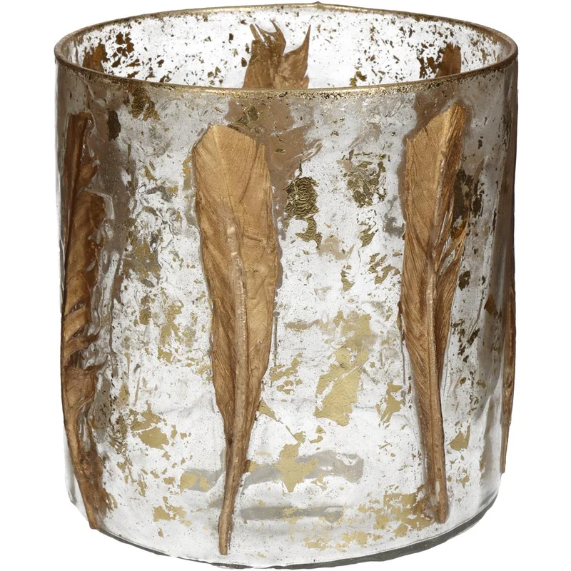 Kerzenständer Feder Glas Gold 15x15x15cm