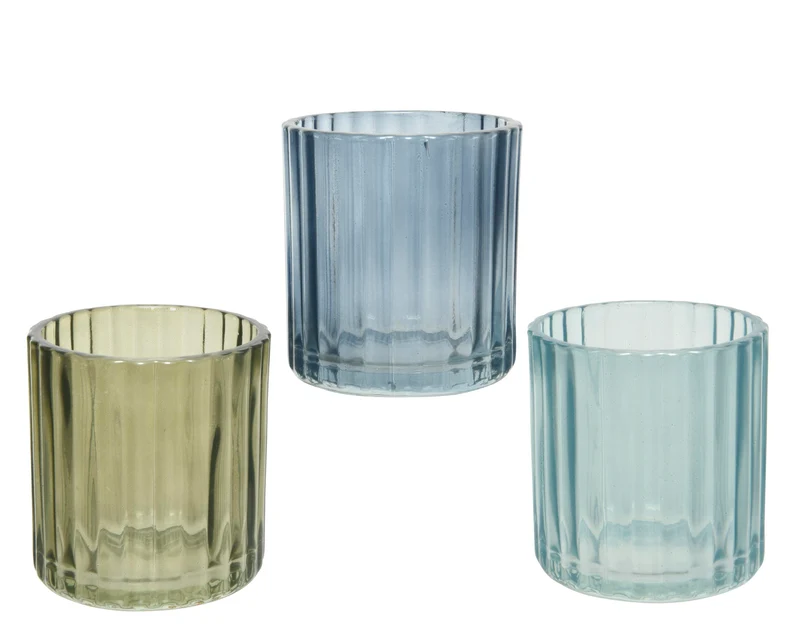 Teelichthalter Glas opalisierend lackiert 3 Stk. D7,3 H8cm