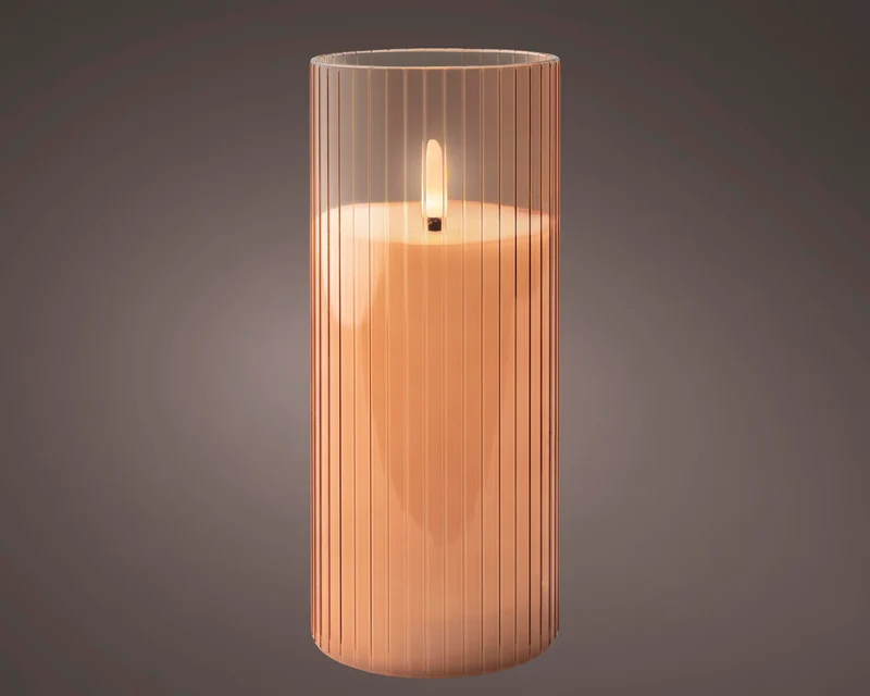 LED Kerze Glas BO innen rosa/warmweiß H17.5 D7.5cm