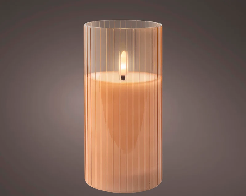 LED Kerze Glas BO innen rosa/warmweiß H15 D7,5cm