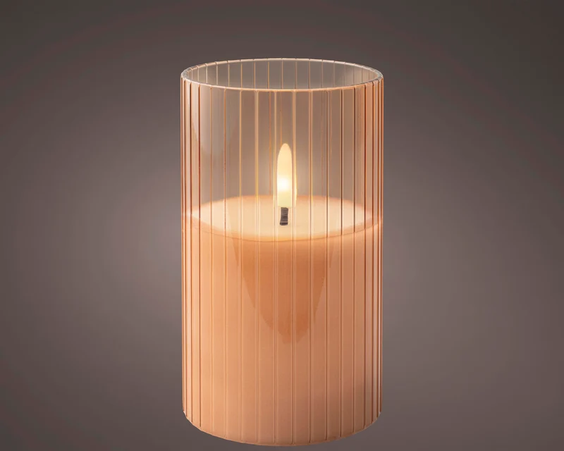 LED Kerze Glas BO innen rosa/warmweiß H12.5 D7.5cm