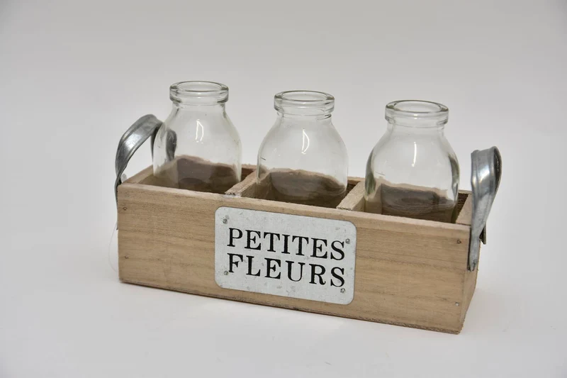 Tablett grau mit 3 Flaschen ''petites fleurs'' 18.5x6.7x10cm