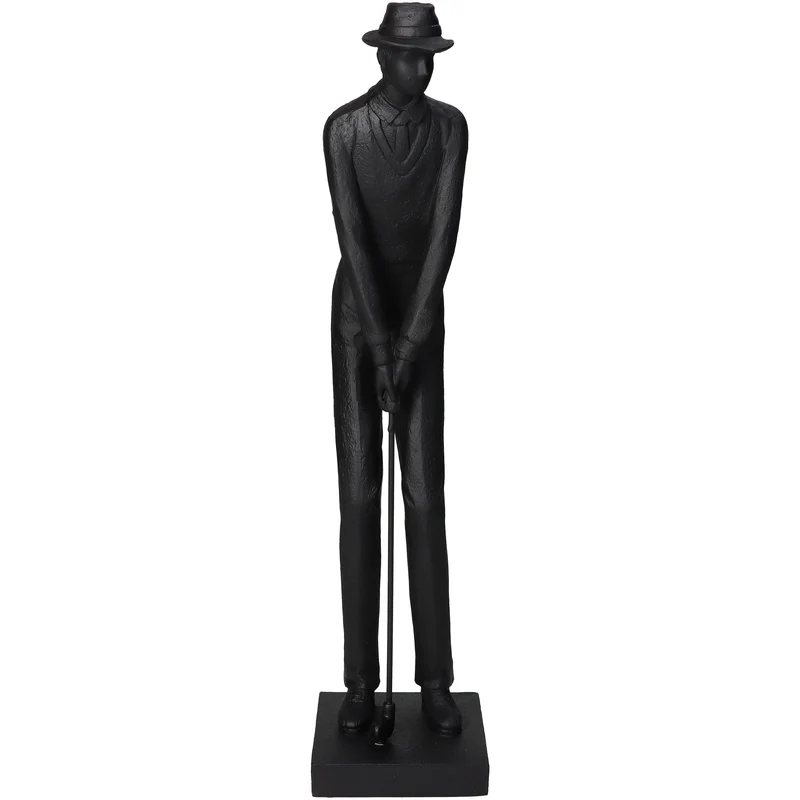 Ornament Golfspieler Polyresin Schwarz 9.5x8.5x37.5cm