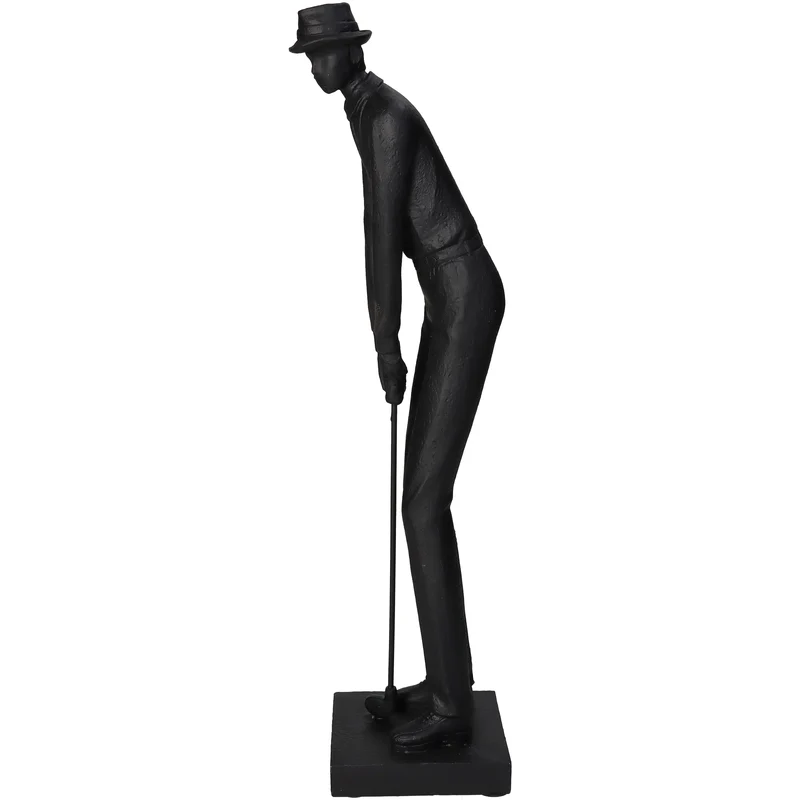Ornament Golfspieler Polyresin Schwarz 9.5x8.5x37.5cm