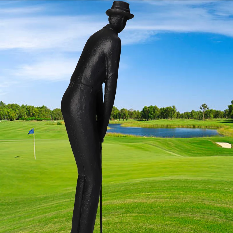 Ornament Golfspieler Polyresin Schwarz 9.5x8.5x37.5cm