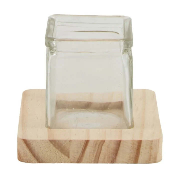Tablett Kiefernholz mit Glas 8.5x8.5x7cm Natur