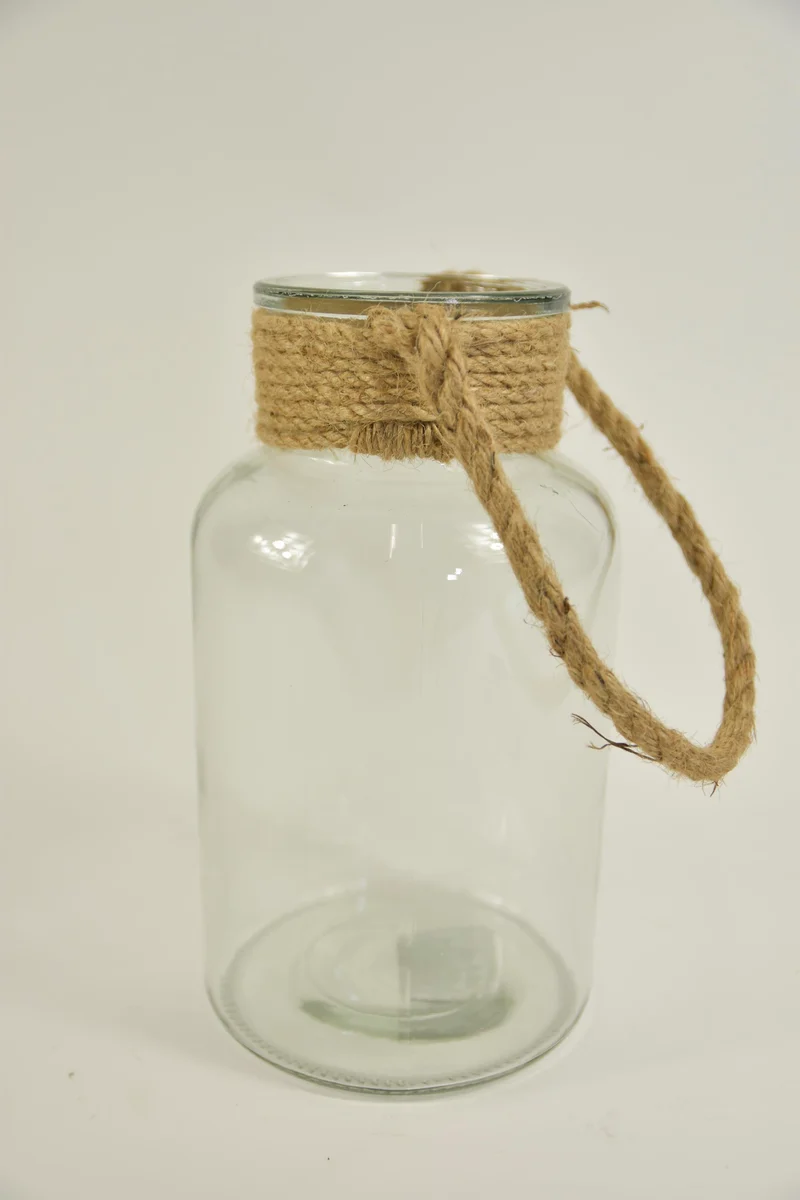 Glasflasche Limerick D14 H26cm klar mit Juteseil