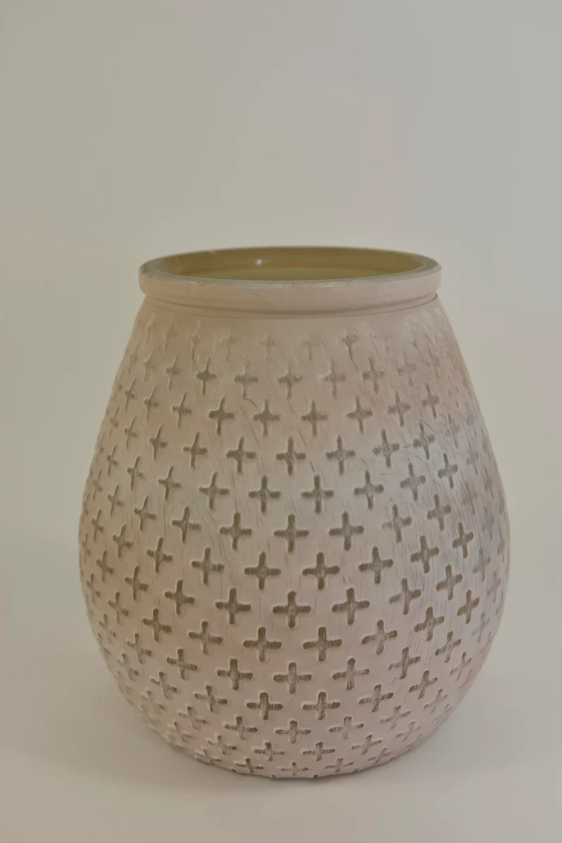 Windlicht Glas "Kreuz" Ø18x19cm weiß/sand