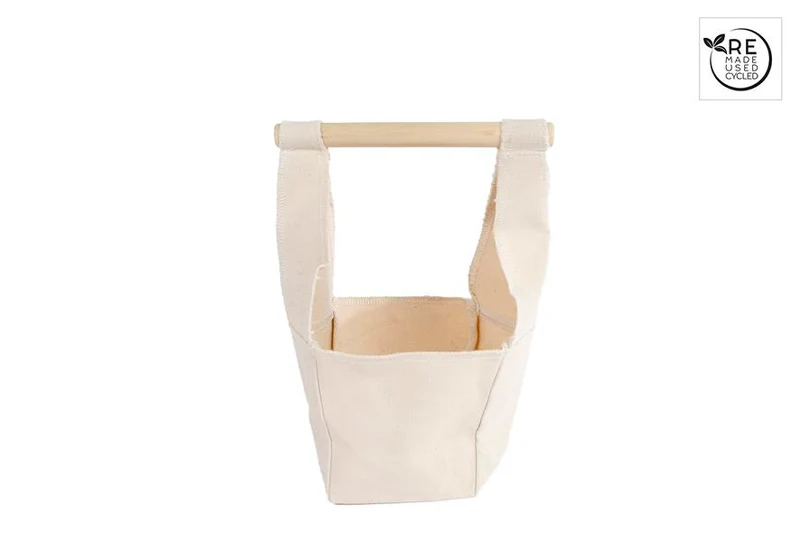 3R Korb "Canvas" mit Holzgriff S Creme Stoff 10x10x25cm