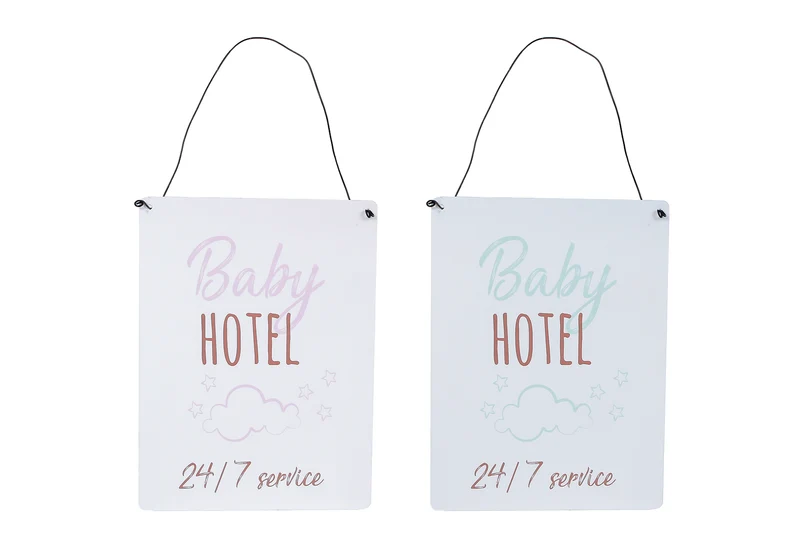 Wanddekoration "Baby Hotel" weiß 2 sortierte Metall 15x20cm