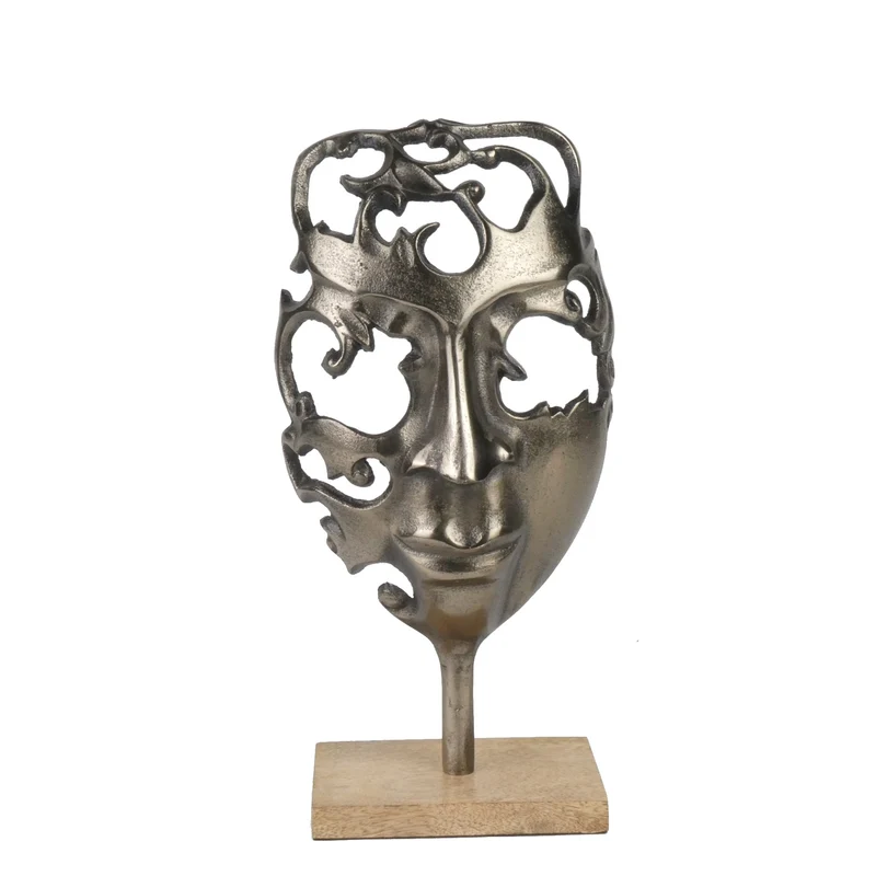 Aluminium Skulptur ''Gesicht'' Antikes Nickel 18x8x34cm auf Mango