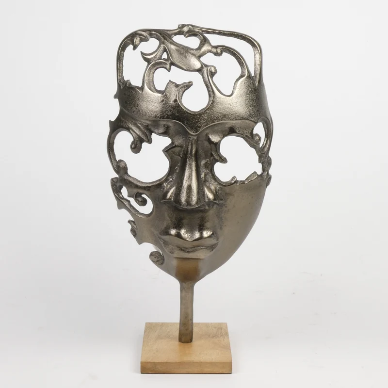 Aluminium Skulptur ''Gesicht'' Antikes Nickel 23x10x45cm auf Mann