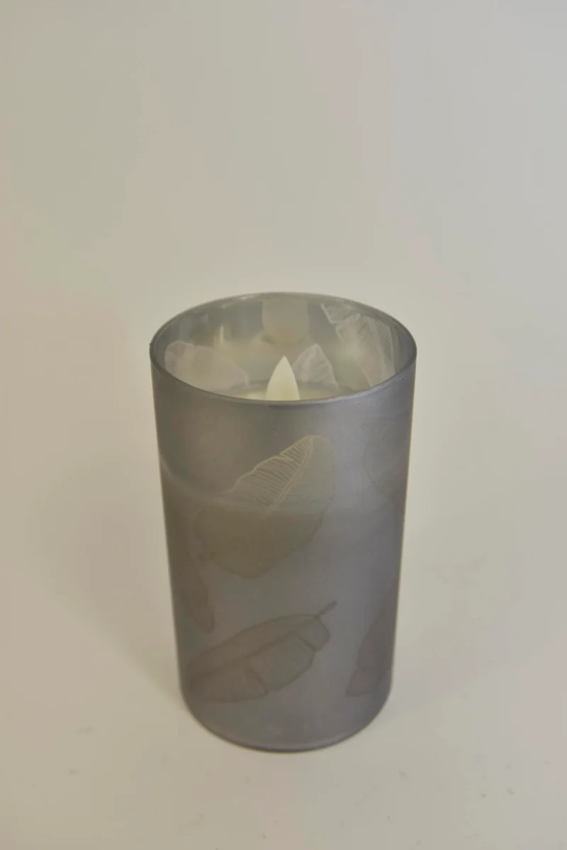 LED-Kerze im Glasblatt 12,5cm Silber (exkl. 3xAAA Batterie)
