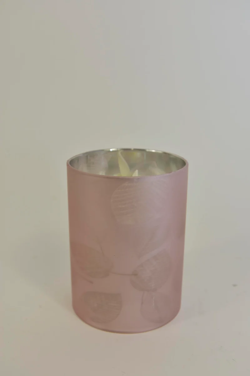 LED Kerze im Glasblatt 10cm silber (exkl. 3xAAA Batterie)