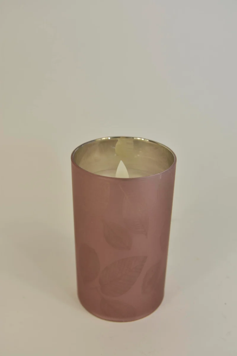 LED Kerze im Glasblatt 12,5cm rosa (exkl. 3xAAA Batterie)