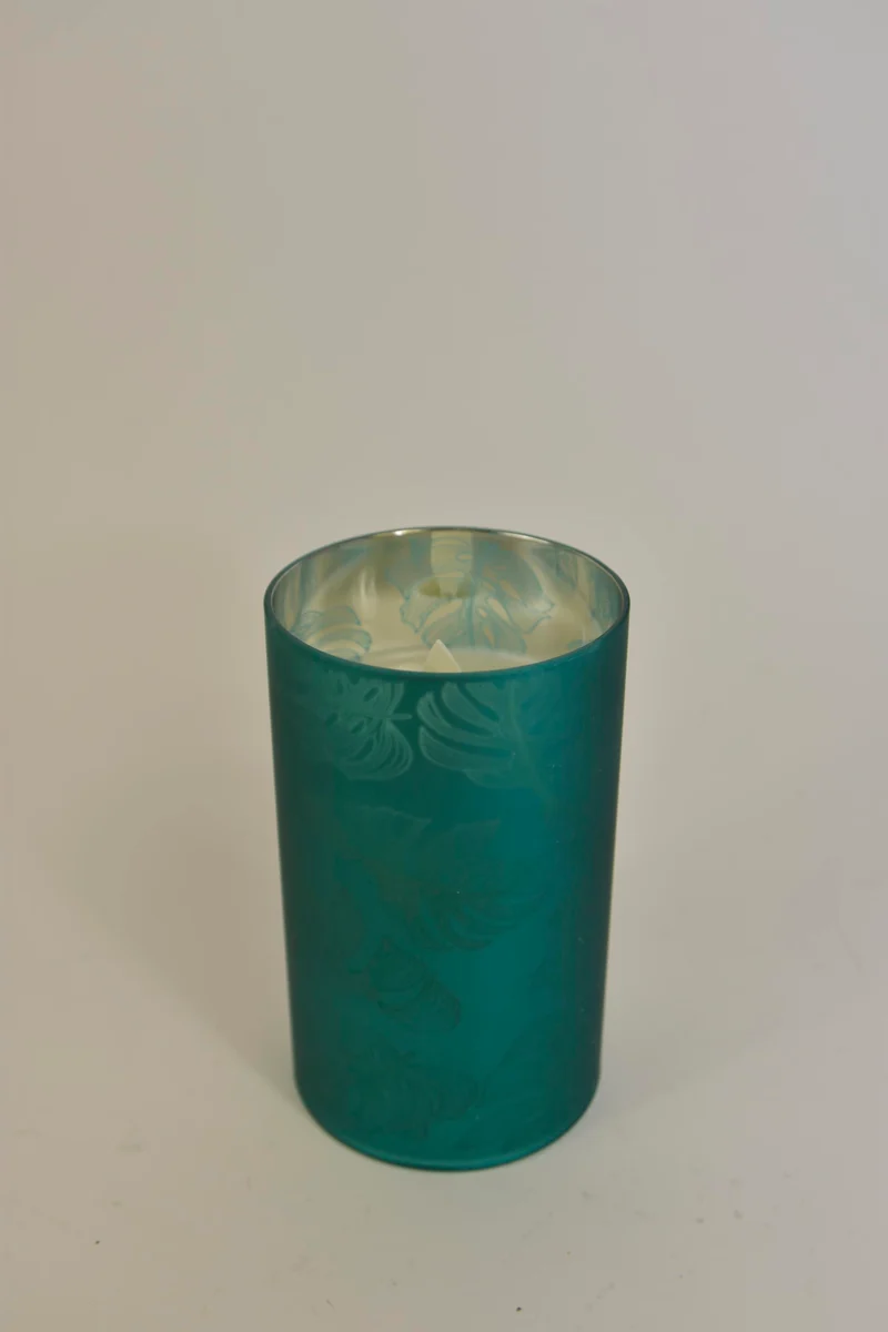 LED Kerze in Glas 12,5cm dunkelgrün (exkl. 3xAAA Batterie)