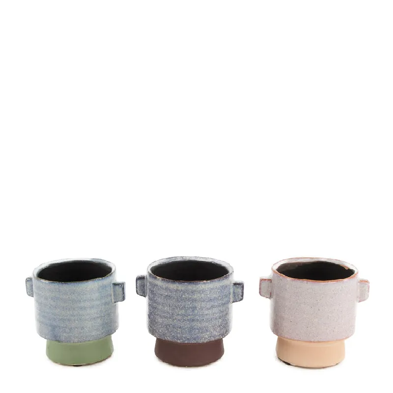 Pflanzgefäß Keramik Ø7.5x6cm Grün/Braun Gemischt