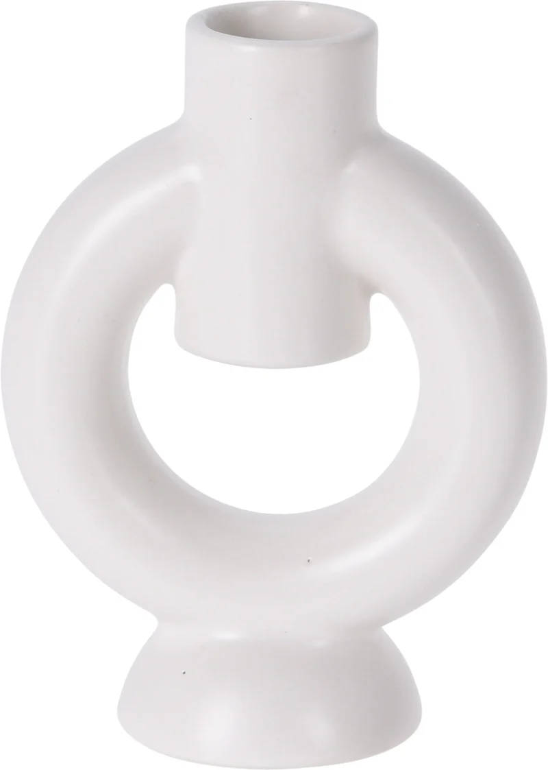 KERZENLEUCHTER KERAMIK ''RING'' 9X6X12CM MATT WEISS