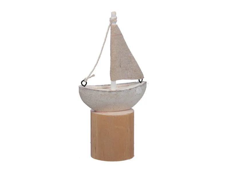 St. 1 Holzboot stehend weiß/Sand 5x8x16 cm