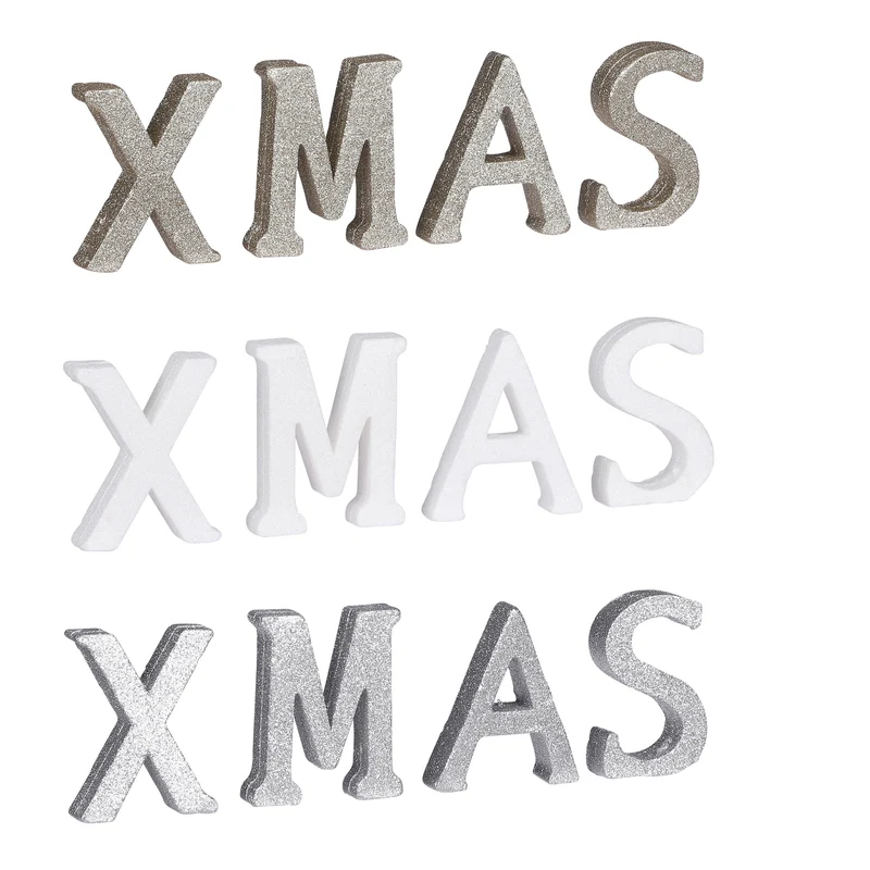 Dekoration Buchstaben XMAS weiß silber gold sortiert - l32xb10xh2cm - Schaumstoff