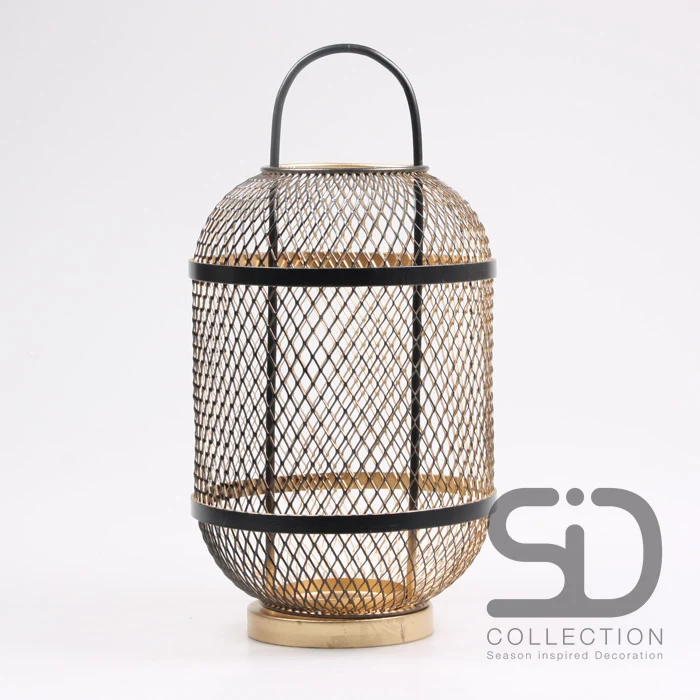 LATERNE GEMÜTLICH IBIZA L SCHWARZ/GOLD 20X20X41 CM