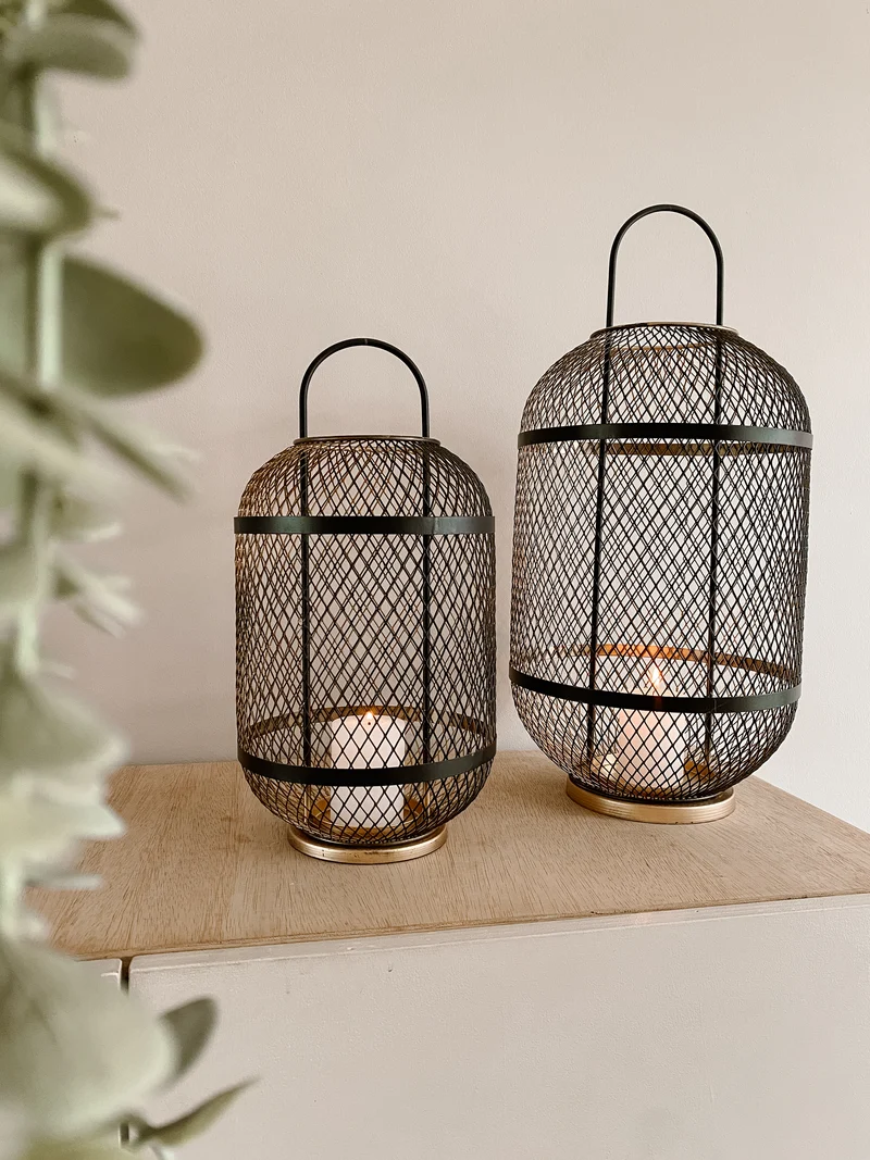 LATERNE GEMÜTLICH IBIZA XL SCHWARZ/GOLD 25X25X55 CM