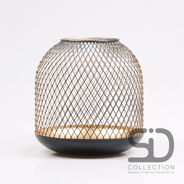 NETZ-TISCHLATERNE ELVISSA L SCHWARZ/GOLD 20X20X20 CM
