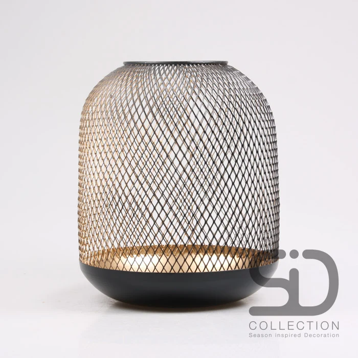 NETZ-TISCHLATERNE ELVISSA XL SCHWARZ/GOLD 25X25X30 CM
