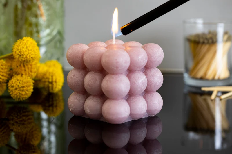 Bubble Kerze 8x8x8 cm mauve rosa