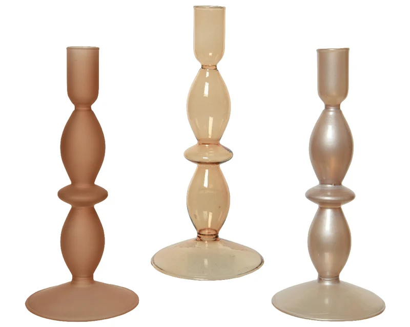 Kerzenleuchter Glas glänzend w Spray Farbe 3kl.sortiert dia9-H20.5cm