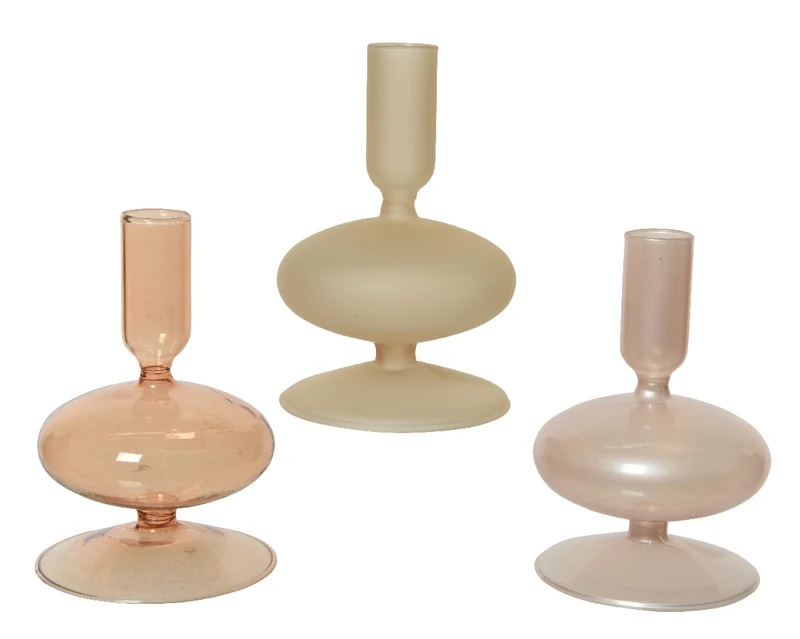 Kerzenständer Glas glänzend w Spray Farbe 3kl.sortiert dia8.5-H12cm
