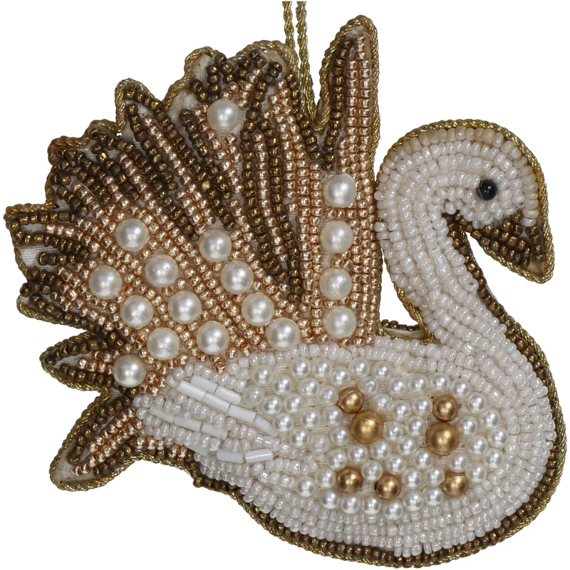 Ornament Schwan Perlen Weiß 10cm