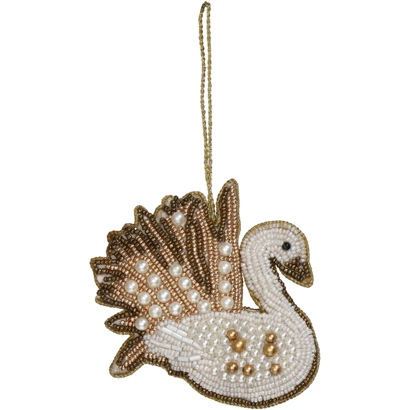 Ornament Schwan Perlen Weiß 10cm
