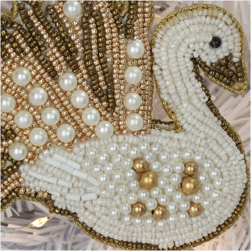 Ornament Schwan Perlen Weiß 10cm