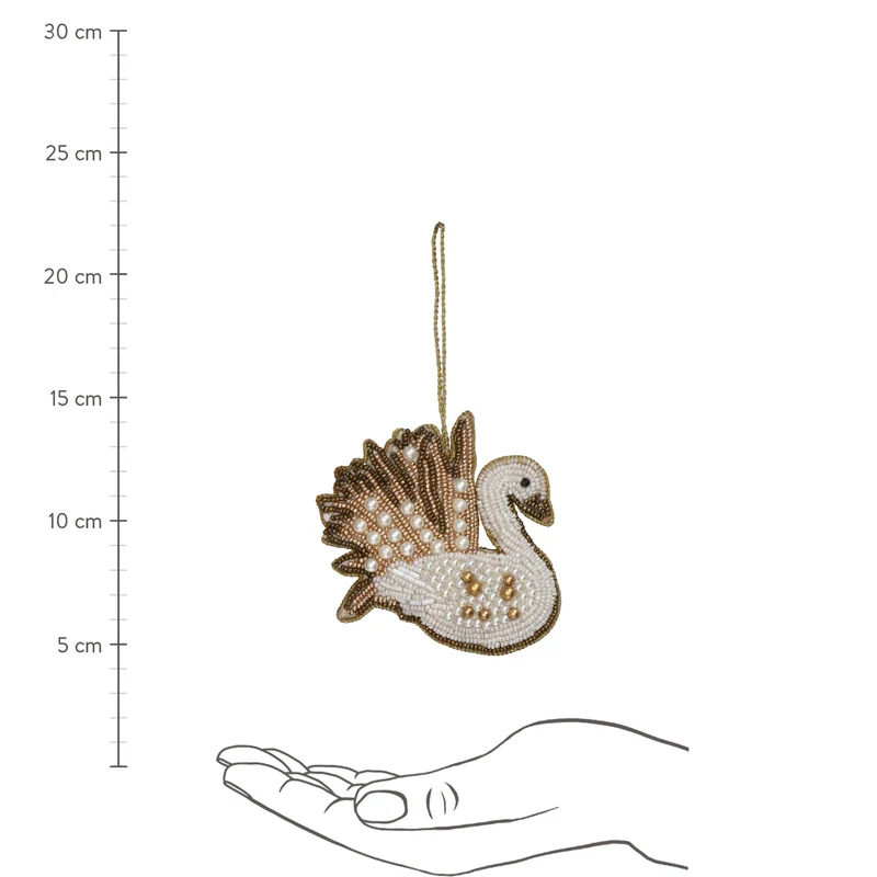 Ornament Schwan Perlen Weiß 10cm