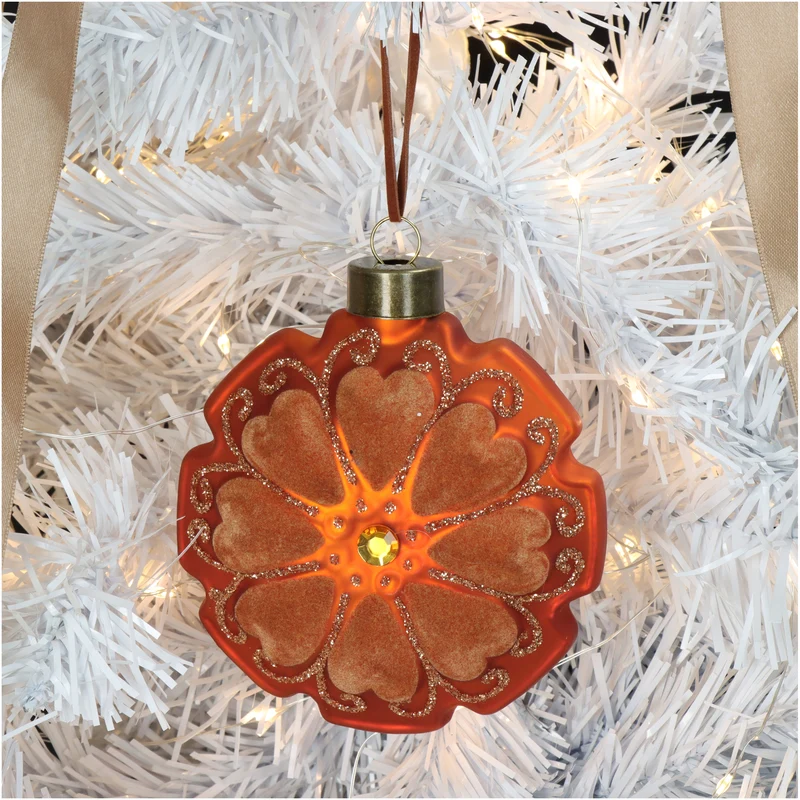 Ornament Scheibe Blume Velvet Terra 10cm