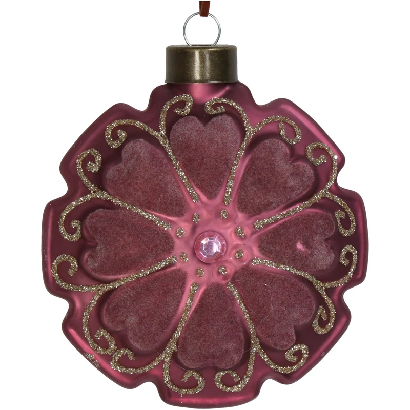 Ornament Scheibe Blume Samt Mauve 10cm