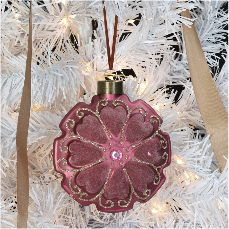 Ornament Scheibe Blume Samt Mauve 10cm