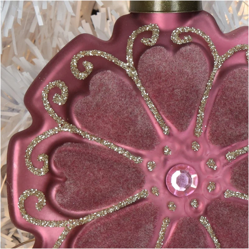 Ornament Scheibe Blume Samt Mauve 10cm