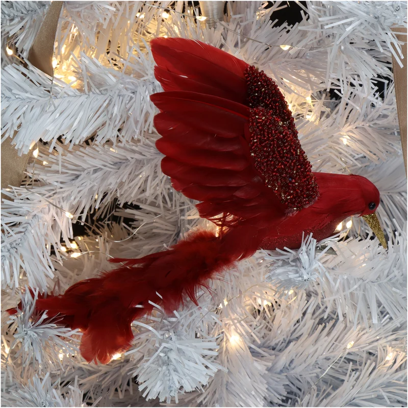 Ornament Vogel Feder Rot 17cm