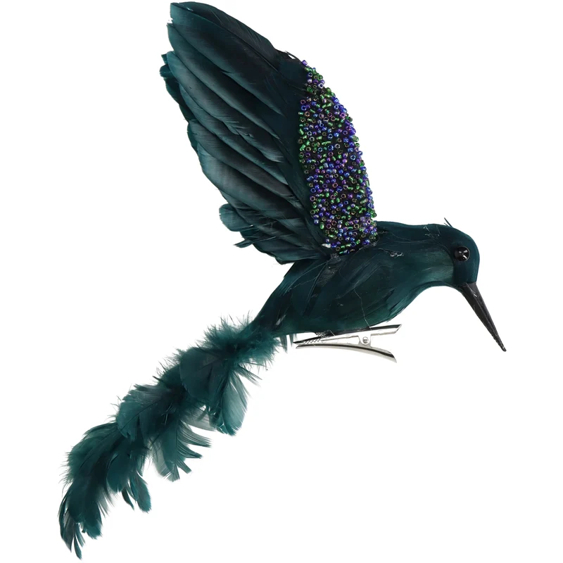 Ornament Vogel Feder Grün 17cm