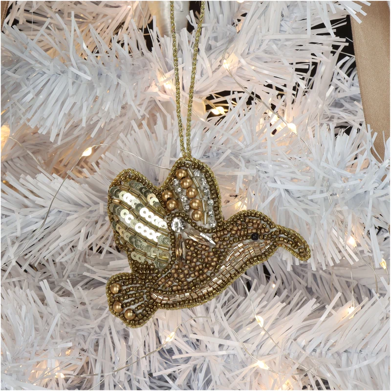 Ornament Vogel Perlen Gold 8.5cm
