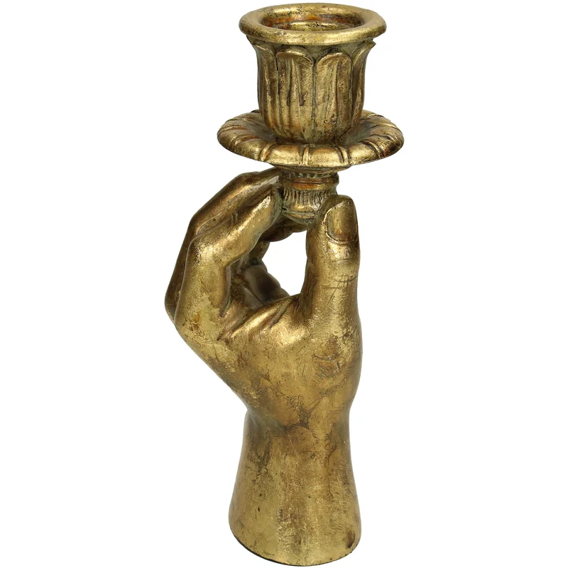 Kerzenständer Hand Polyresin Gold 8.5x7.5x20cm