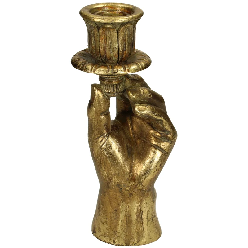 Kerzenständer Hand Polyresin Gold 8.5x7.5x20cm