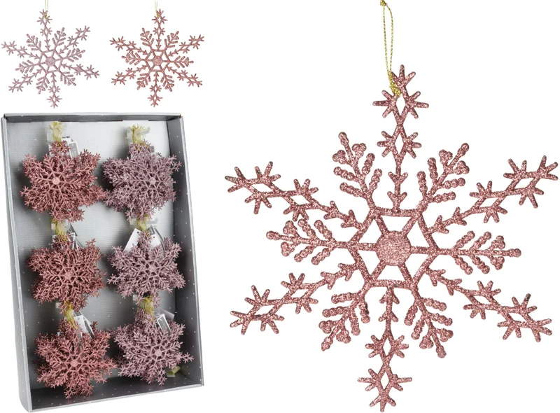 SCHNEEFLOCKE HÄNGEDEKO 15CM 2FACH SORTIERT ROSA MIX GLITTER