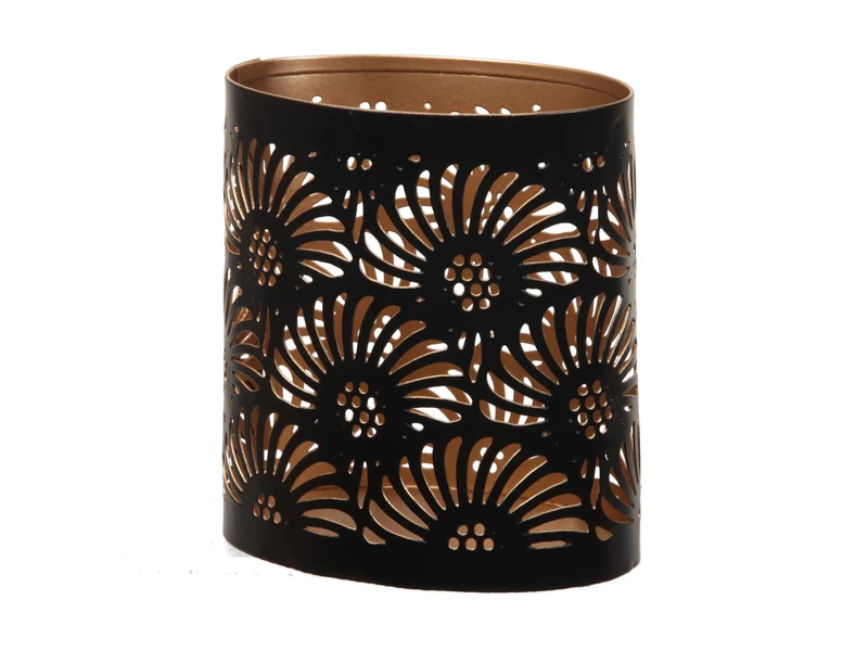 St. 1 Metall-Kerzenhalter ''Fächer'' oval schwarz/gold 9x6x10cm