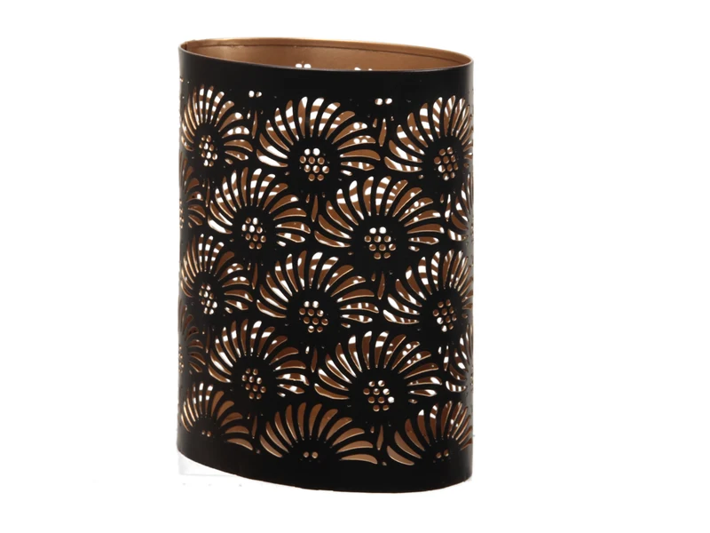 St. 1 Metall-Kerzenhalter ''Fächer'' oval schwarz/gold 12x8x15,5cm