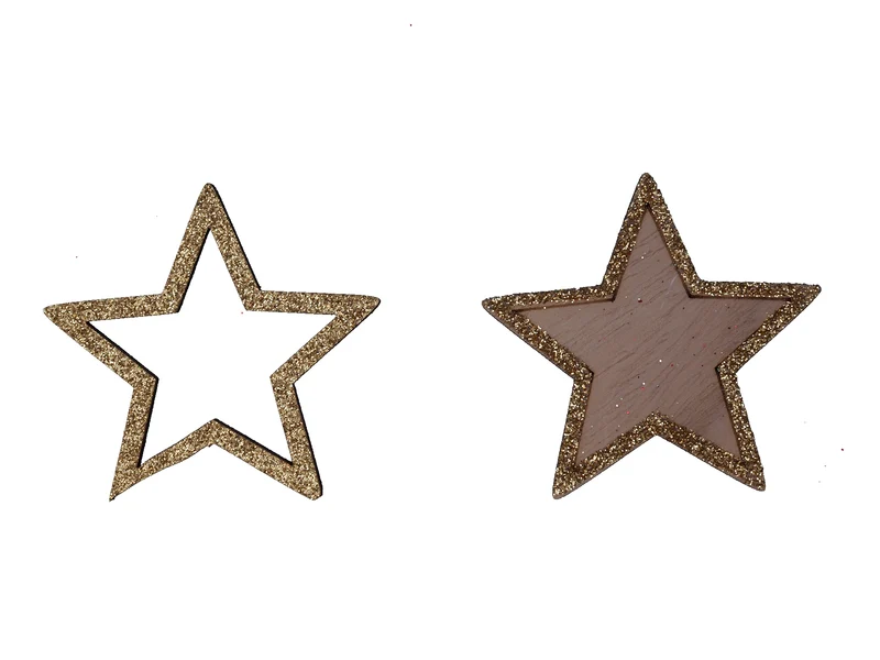 pb. 12 Holzsterne mit Goldglitter 6 cm
