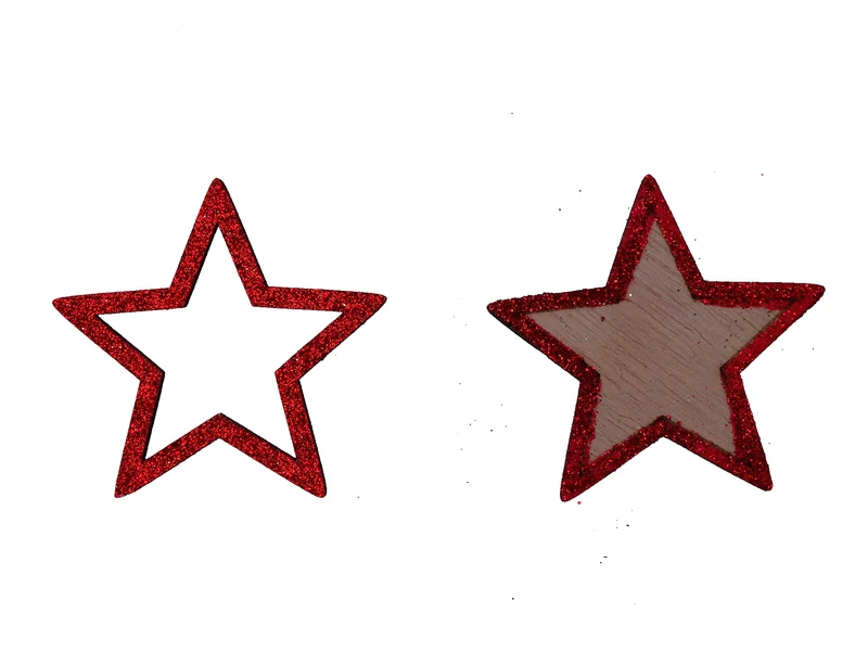 pb. 12 Holzsterne m/Glitter rot 6 cm