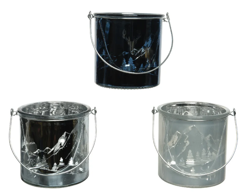Hurricane Glas glänzend mit Hirsch, mit Metallgriff D12 H12cm 3 Farben sortiert
